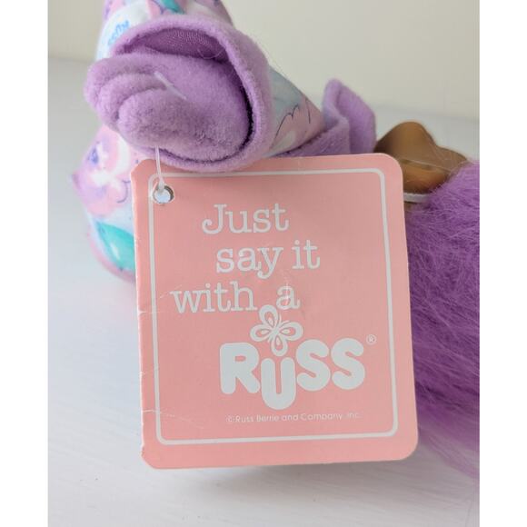 VTG Russ Luv Pet Easter Bunny Troll Doll w/ Tags 5" Girl Purple Hair Floral PJs - Picture 5 of 7